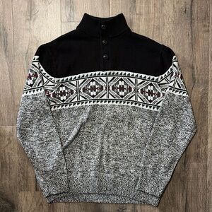 Chaps Black, White & Gray Fair Isle Turtleneck Pullover